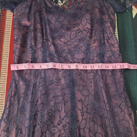 Vintage 1950s? Chantilly Lace Maxi Dress Evening Gown Navy Blue Delicate Feminin - Picture 6 of 10